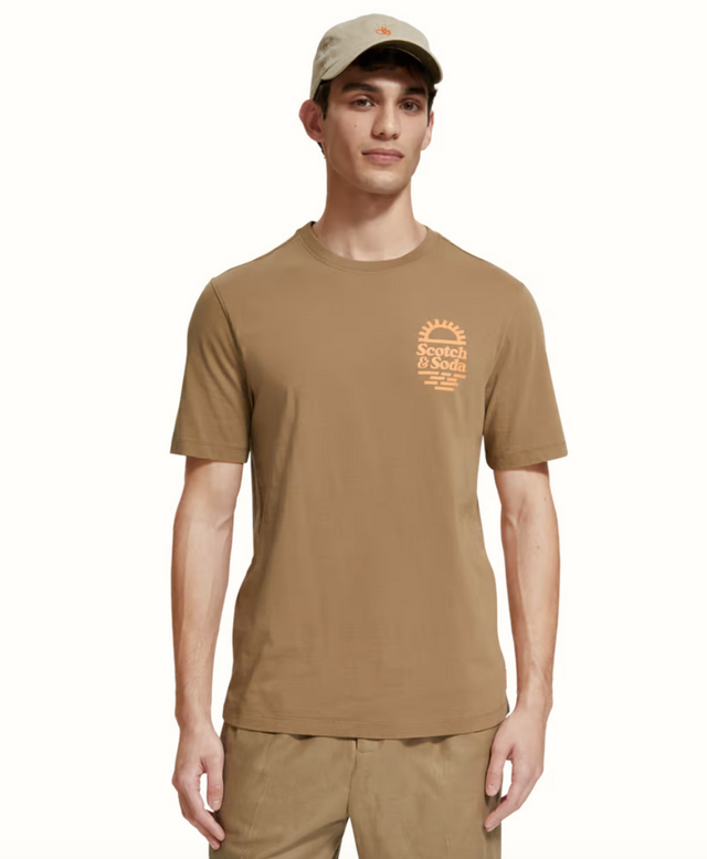 Scotch & Soda Left Chest Artwork Tee Taupe