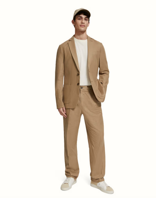 Scotch & Soda Seasonal Straight Fit Pleated Cotton/Linen Twill Chino Pant Seastone