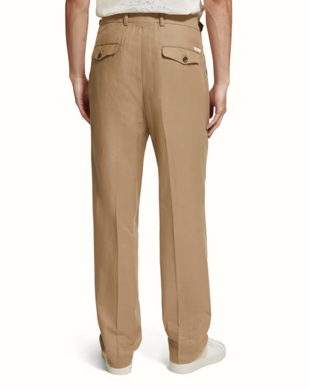 Scotch & Soda Seasonal Straight Fit Pleated Cotton/Linen Twill Chino Pant Seastone