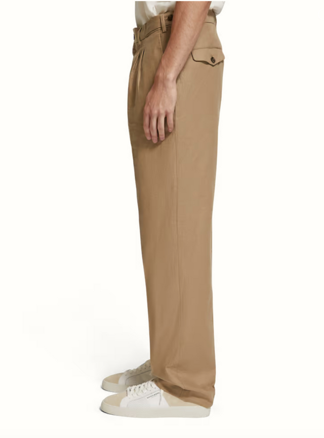 Scotch & Soda Seasonal Straight Fit Pleated Cotton/Linen Twill Chino Pant Seastone