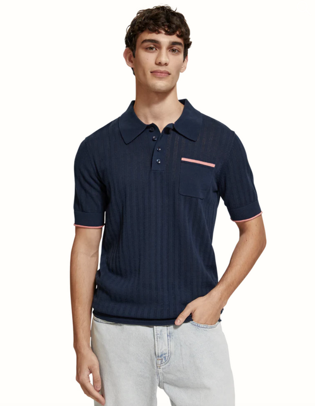 Scotch & Soda Openwork Polo Navy