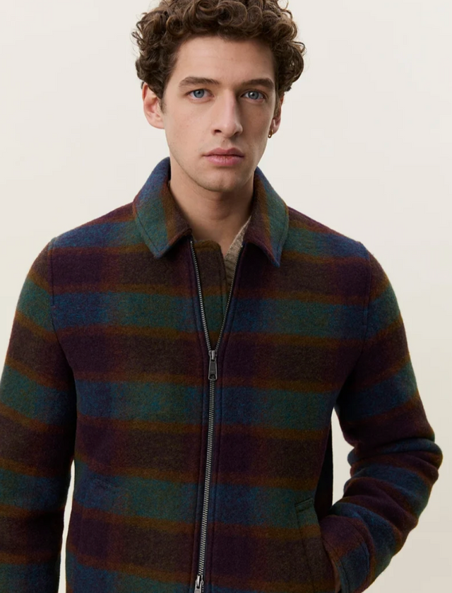Les Deux Check Wool Zipper Rosin Green