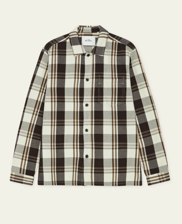 Les Deux Structured Check Overshirt Dark Sand