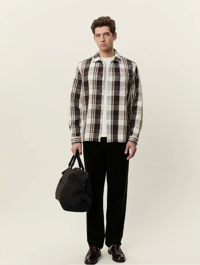Les Deux Structured Check Overshirt Dark Sand