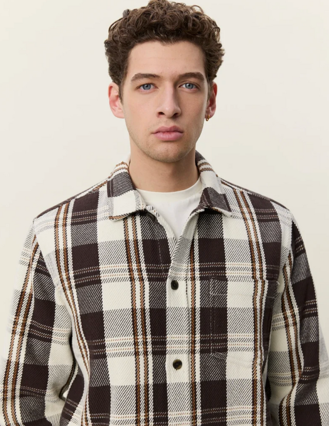 Les Deux Structured Check Overshirt Dark Sand