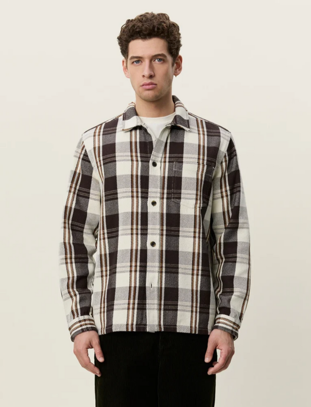 Les Deux Structured Check Overshirt Dark Sand
