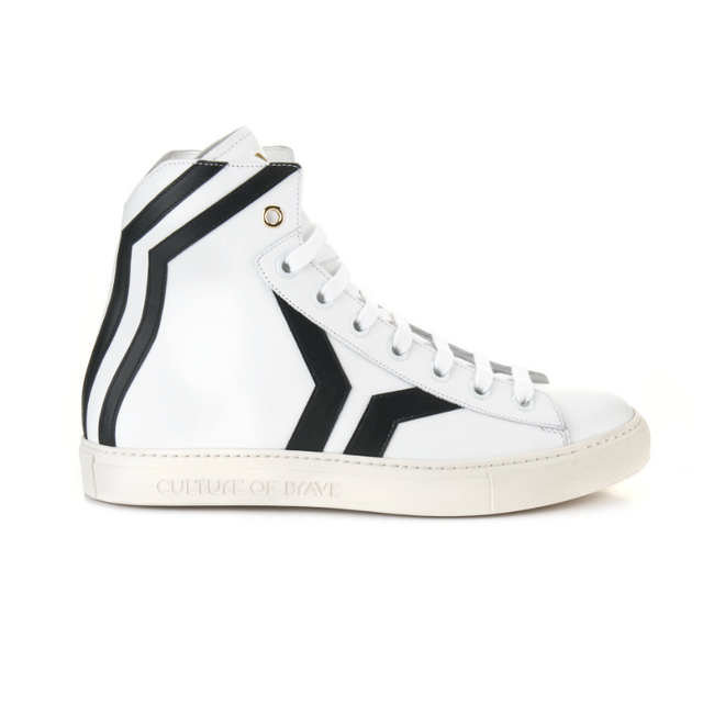 Culture of Brave Resilient Mens White Leather Black Wing Mid Cut Sneaker