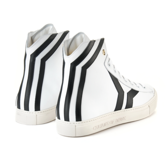Culture of Brave Resilient Mens White Leather Black Wing Mid Cut Sneaker