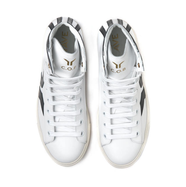 Culture of Brave Resilient Mens White Leather Black Wing Mid Cut Sneaker