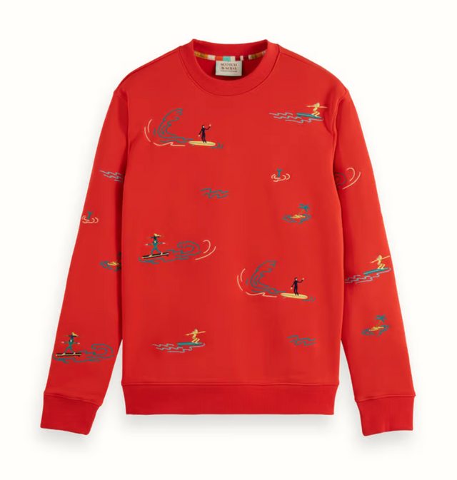 Scotch & Soda All Over Embroidery Sweatshirt Boat Red