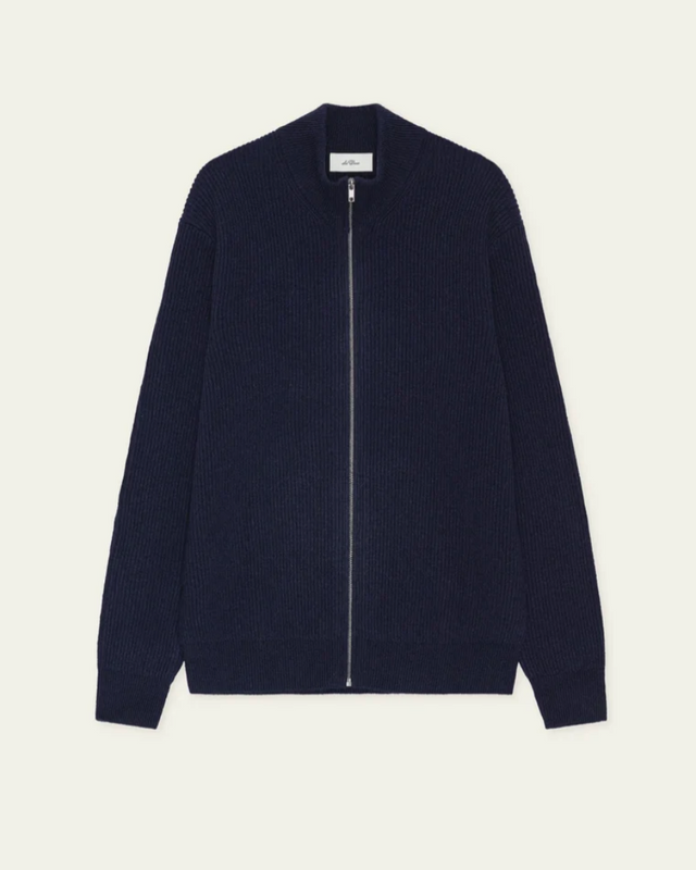 Les Deux Wool Rib Zipper Knit Dark Navy