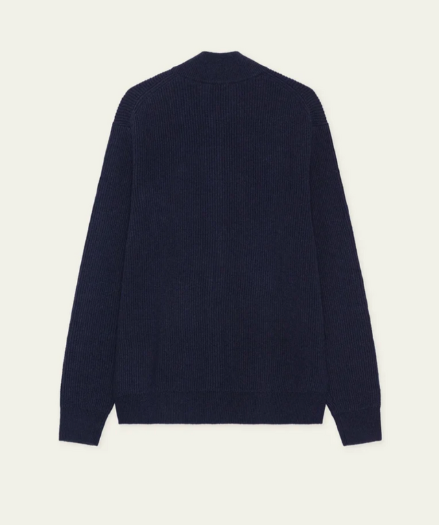 Les Deux Wool Rib Zipper Knit Dark Navy