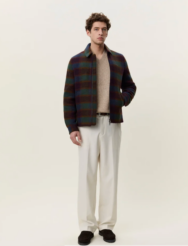 Les Deux Check Wool Zipper Rosin Green