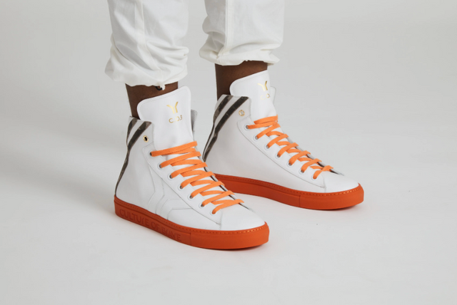 Culture of Brave Resilient Mens Mid Cut White Leather Sneaker in Camo Orange