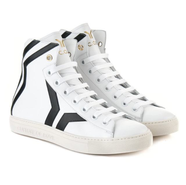 Culture of Brave Resilient Mens White Leather Black Wing Mid Cut Sneaker