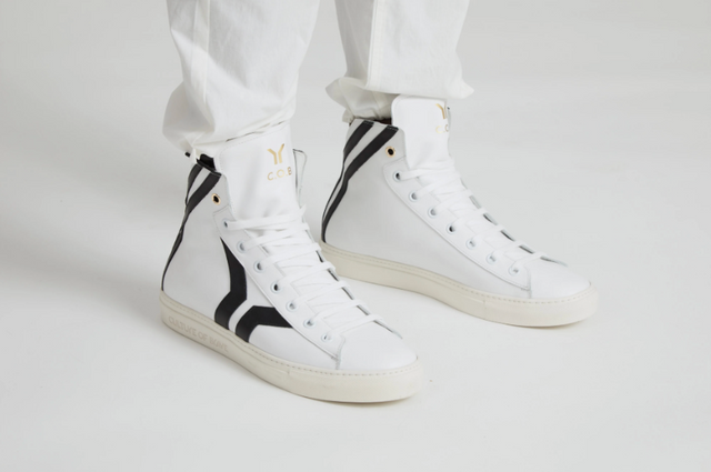 Culture of Brave Resilient Mens White Leather Black Wing Mid Cut Sneaker