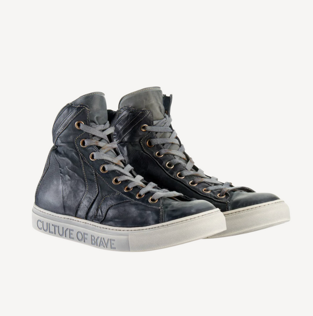Culture of Brave Individual Courage Mid Cut Charcoal Leather Sneaker