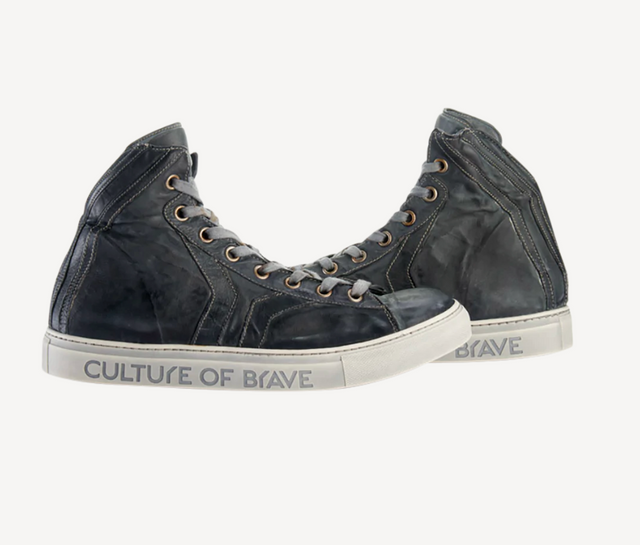 Culture of Brave Individual Courage Mid Cut Charcoal Leather Sneaker