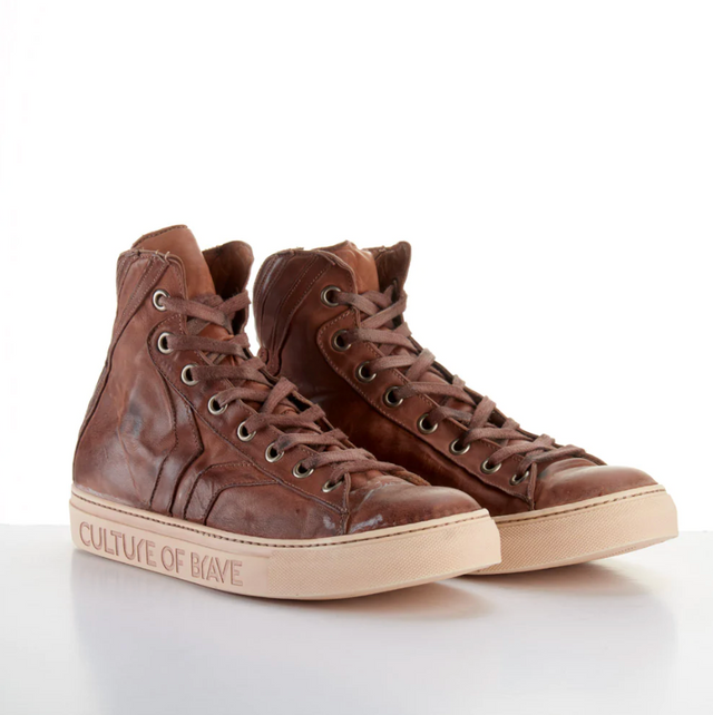 Culture of Brave Individual Courage Mid Cut Brown Leather Sneaker