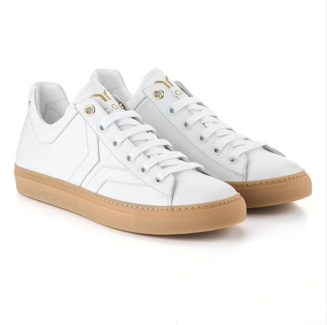 Culture of Brave Low Cut White Leather Gum Sole Sneaker